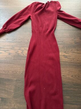 Women's Long Sleeve Ribbed Midi Dress - Burgundy